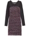 With Jules Big Girls Long-sleeve Printed Mesh Combo Dress In Miscellaneous (black Multi)