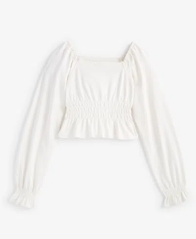 With Jules Kids' Big Girls Long-sleeve Smocked-waist Top In Cream