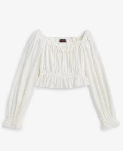 With Jules Kids' Big Girls Long-sleeve Velvet Smocked Top In Cream