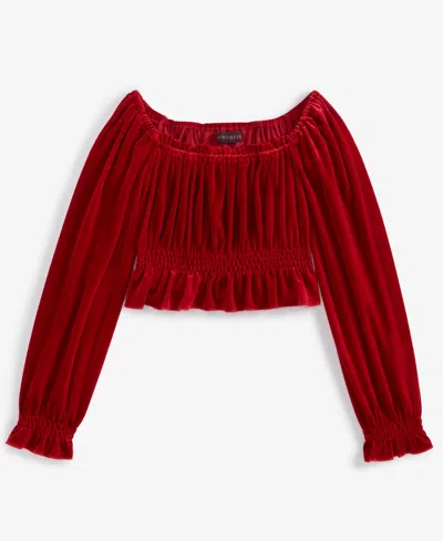 With Jules Kids' Big Girls Long-sleeve Velvet Smocked Top In Red