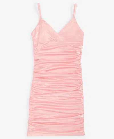With Jules Kids' Big Girls Metallic Ruched Mini Dress In Light,pastel Pink