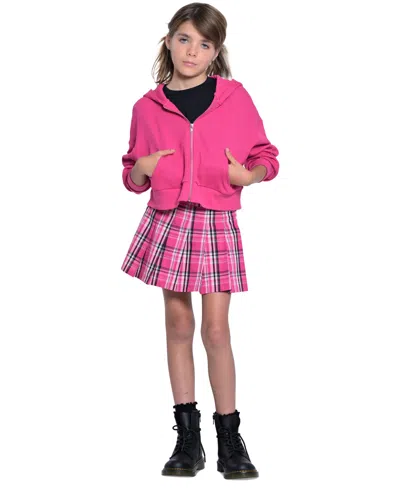 With Jules Kids' Big Girls Pleated Plaid Mini Skirt In Bright Pink