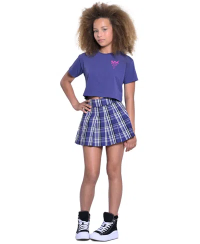 With Jules Kids' Big Girls Pleated Plaid Mini Skirt In Navy