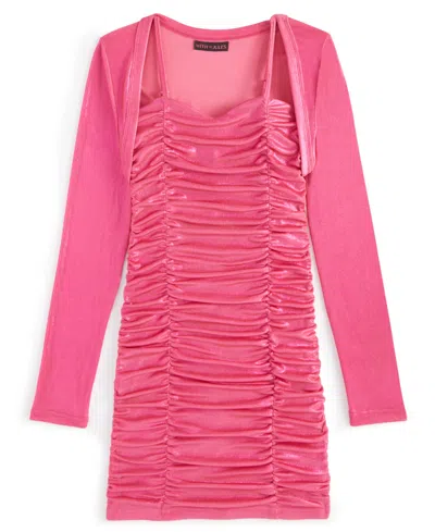With Jules Kids' Big Girls Ruched Sleeveless Dress & Shrug Set In Bright Pink
