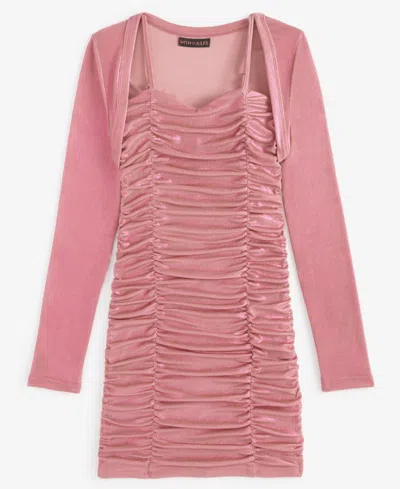 With Jules Kids' Big Girls Ruched Sleeveless Dress & Shrug Set In Rose Gold