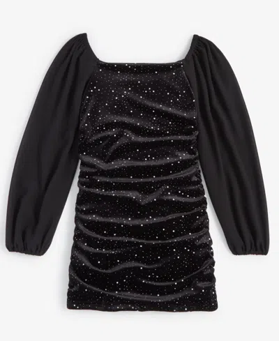 With Jules Kids' Big Girls Sheer-sleeve Velvet Ruched Dress In Black