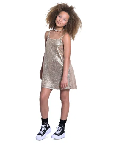 With Jules Kids' Big Girls Sleeveless Sequin Tent Dress In Gold