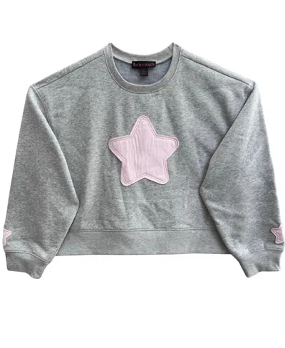 With Jules Kids' Girls' 4-16 Crew Neck W Stars Long-sleeve Star-patch Sweatshirt In Gray