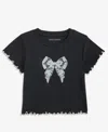 With Jules Girls 7-16 Lettuce-edge Cotton Bow T-shirt In Black