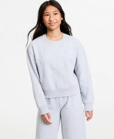 With Jules Kids' Girls' 7-16 Mini Imitation Pearl Bow Crewneck Sweatshirt In Gray