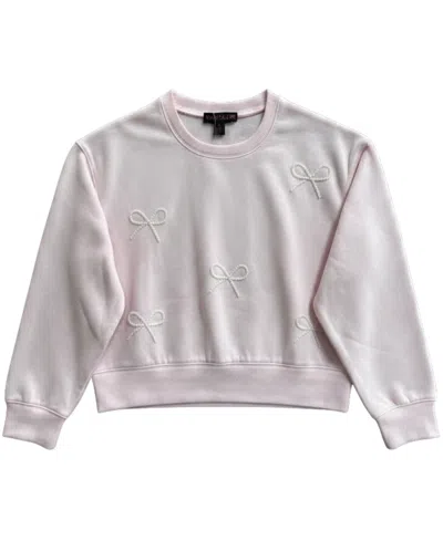 With Jules Kids' Girls' 7-16 Mini Imitation Pearl Bow Crewneck Sweatshirt In Gray