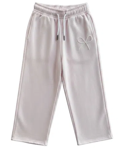 With Jules Kids' Girls' 7-16 Mini Imitation Pearl Bow Wide-leg Sweatpants In Gray