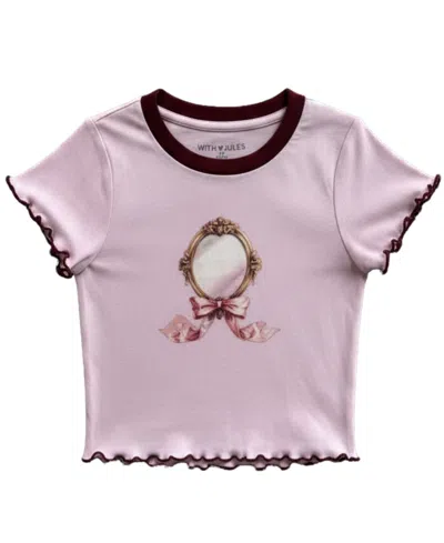 With Jules Kids' Girls' 7-16 Mirror Graphic Crewneck Short-sleeve T-shirt In Light Pastel Pink