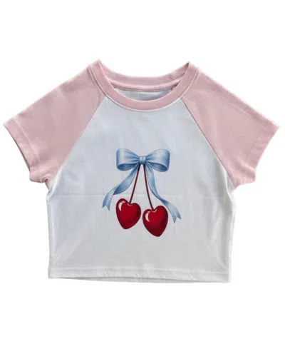With Jules Kids' Girls' 7-16 Printed Raglan Sleeve Crewneck T-shirt In Light Pink,white