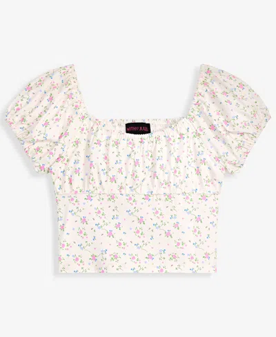 With Jules Kids' Girls' 7-16 Ruched Floral Print Short-sleeve Milkmaid Top In Multi