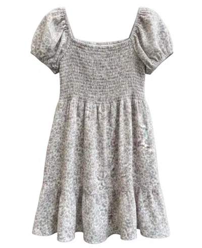 With Jules Kids' Girls' 7-16 Short-sleeve Printed Square Neck Dress In Heather Gray