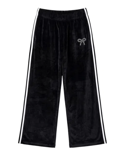 With Jules Kids' Girls' 7-16 Velour Wide-leg Rhinestone-bow Sweatpants In Black,off White