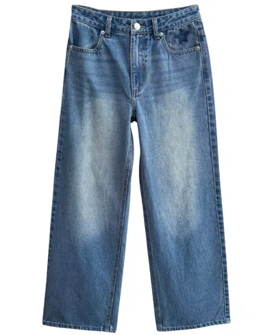 With Jules Kids' Girls' 7-16 Wide-leg Star Patch Jeans In Medium Blue