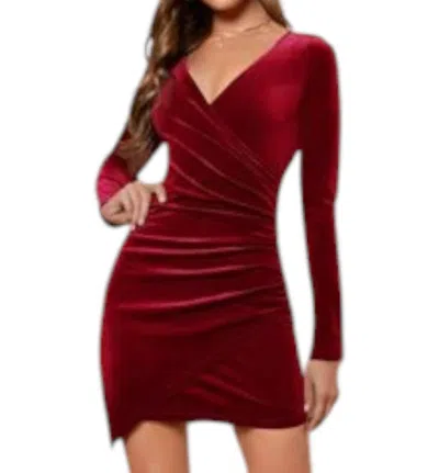With Love Ruched Up Velvet Dress In Red