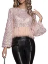With Love Sequin Feather Top In Pink In Pink