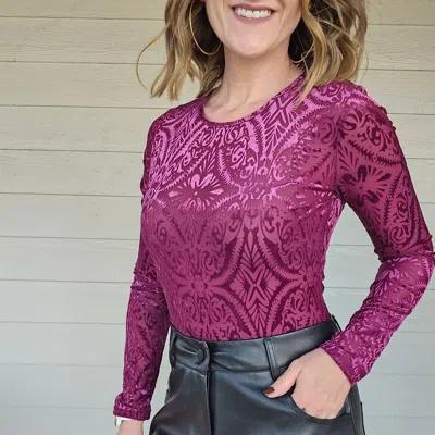 With Love Velvet Bodysuit In Maroon In Multi