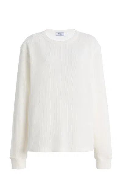 With Nothing Underneath Bessette Waffled Cotton Top In White