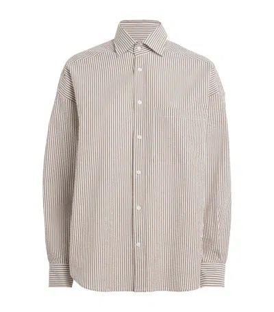 With Nothing Underneath Cotton Striped The Weekend Seersucker Shirt In Brown
