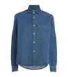 With Nothing Underneath Mens  The Classic Patch-pocket Organic Denim-blend Shirt In Blue