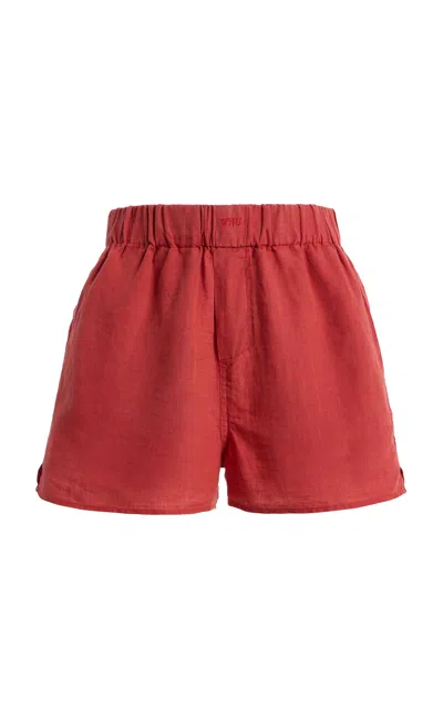 With Nothing Underneath Exclusive The Boxer Linen Shorts In Red