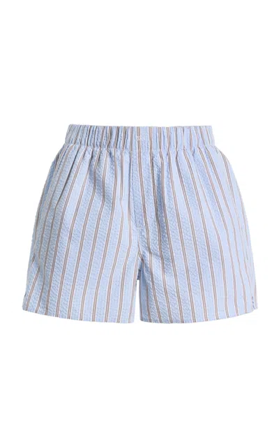With Nothing Underneath Exclusive The Boxer Striped Cotton Seersucker Shorts In Blue