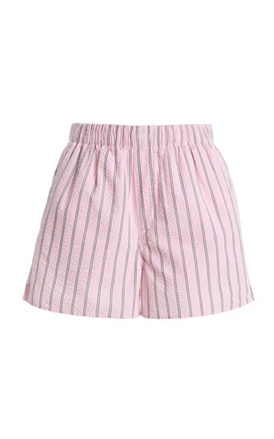 With Nothing Underneath Exclusive The Boxer Striped Cotton Seersucker Shorts In Pink