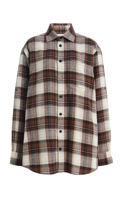 With Nothing Underneath Exclusive The Oversized Plaid Cotton Flannel Shirt In Brown
