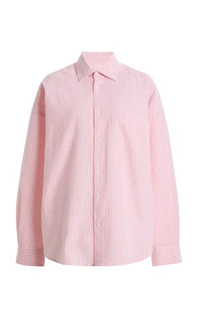 With Nothing Underneath Exclusive The Weekend Striped Cotton Seersucker Shirt In Pink