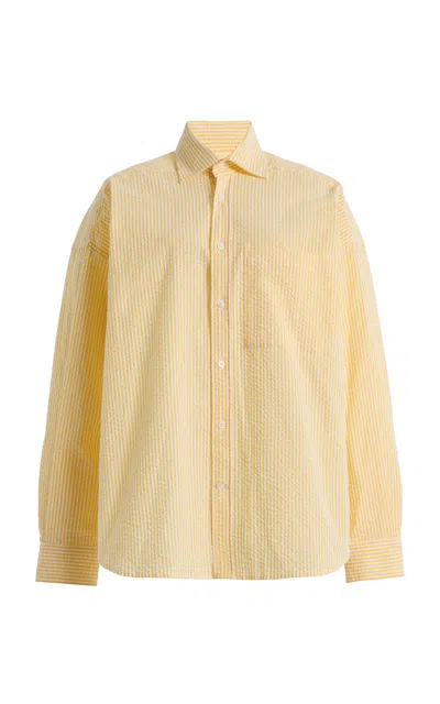 With Nothing Underneath Exclusive The Weekend Striped Cotton Seersucker Shirt In Yellow