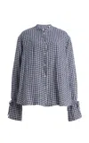 With Nothing Underneath Exclusive Tie-cuff Gingham Linen Shirt In Blue