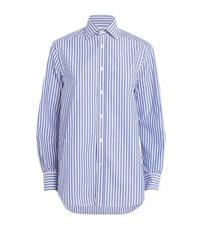With Nothing Underneath Fine Poplin Royal Stripe The Boyfriend Shirt In Blue
