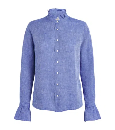 With Nothing Underneath Linen Kew Blouse In Blue