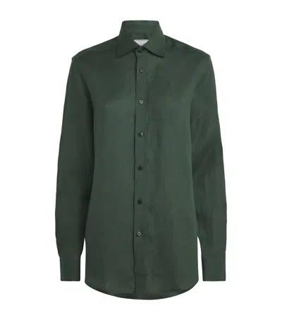 With Nothing Underneath Linen The Boyfriend Shirt In Green