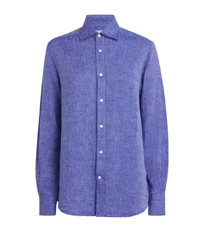 With Nothing Underneath Linen The Boyfriend Shirt In Blue