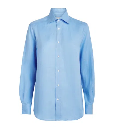 With Nothing Underneath Linen The Boyfriend Shirt In Blue