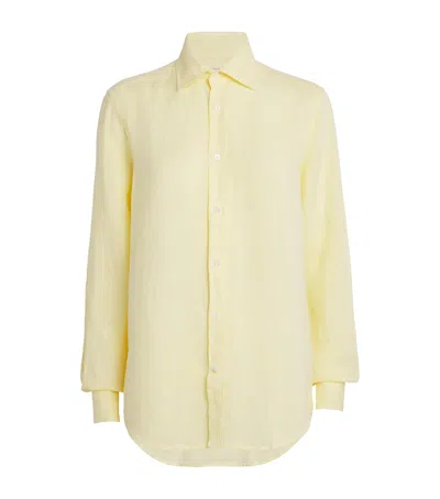 With Nothing Underneath Linen The Boyfriend Shirt In Yellow