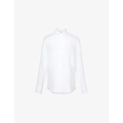 With Nothing Underneath Mens  The Boyfriend Curved-hem Linen Shirt In White