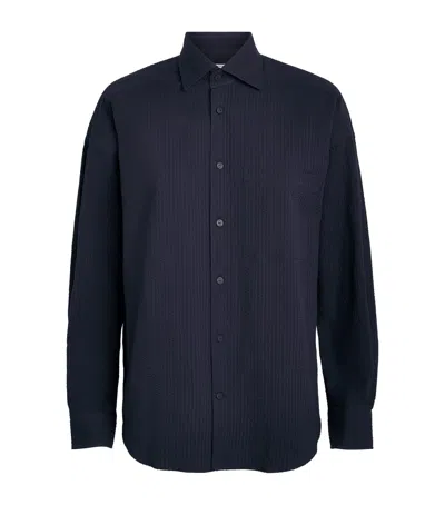 With Nothing Underneath Seersucker The Weekend Shirt In Navy