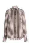 With Nothing Underneath The Boyfriend Striped Shirt In Brown