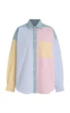 With Nothing Underneath The Weekend Patchwork Striped Cotton-seersucker Shirt