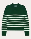 With Nothing Underneath Women's Devon Stripe Cotton Crewneck Sweater In Green