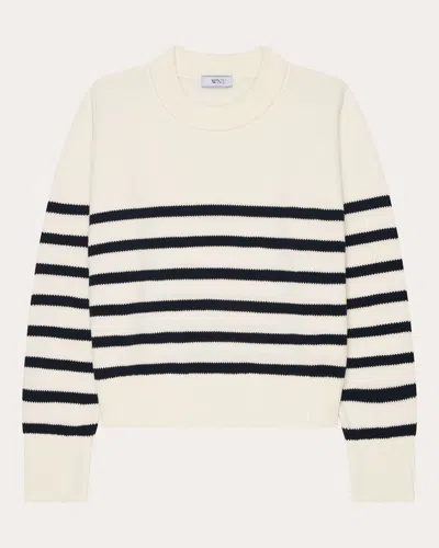 With Nothing Underneath Women's Devon Stripe Cotton Crewneck Sweater In White