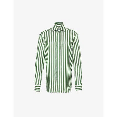 With Nothing Underneath Womens Forest Green Stripe The Boyfriend Striped Woven Shirt