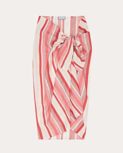 With Nothing Underneath Women's Red Stripe Linen-blend Sarong Cotton/linen In Pink