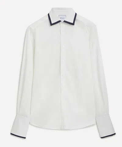 With Nothing Underneath Women's The Boyfriend Double Cuff Tencel Off White And Navy Shirt